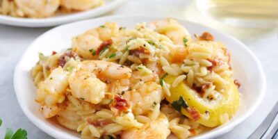 Poêlée de crevettes à l'ail et d'orzo