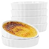 LOPYXBR Lot de 6 Bols à Crème Brûlée, Petite Cocotte de 12,8 x 2,6 cm, Moule à Tarte en Céramique Blanche, Moule à Quiche en Céramique de 240 ML pour Soufflé, Muffins Fondants, Crème Brûlée