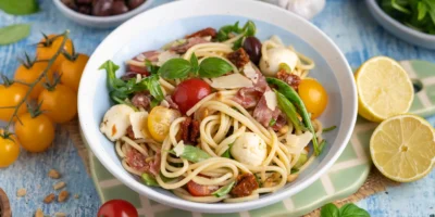 Salade de spaghettis italienne à la roquette et tomates séchées