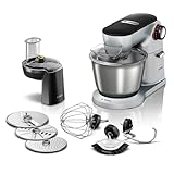 Robot culinaire Bosch OptiMUM, bol inox 5,5 L, lavable au lave-vaisselle, crochet pétrisseur professionnel, fouet, 7 niveaux, broyeur continu, 3 disques, 1600 W, argent, MUM9D33S11