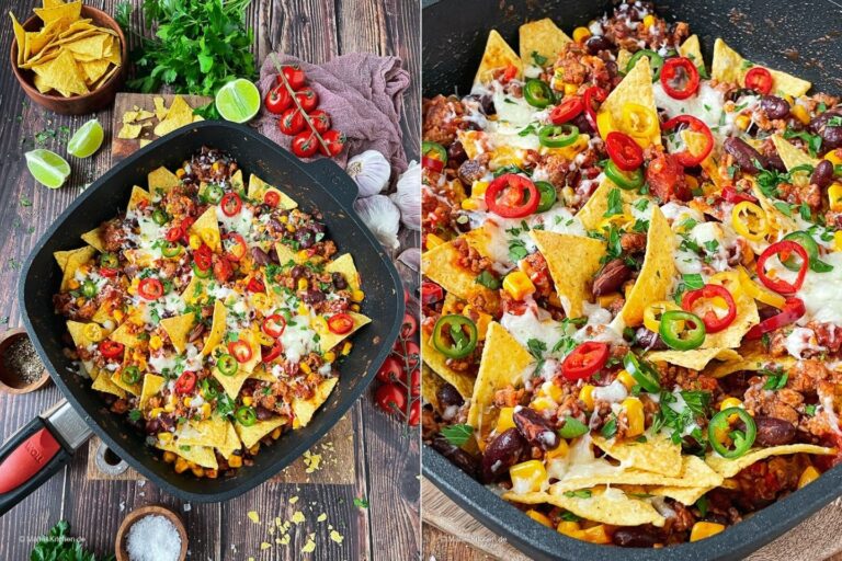 Recette poêle à nachos avec viande hachée, haricots rouges, maïs et fromage