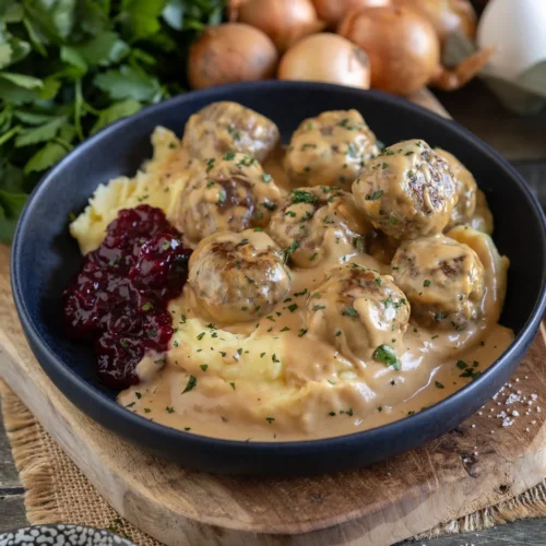 Köttbullar - Boulettes de viande suédoises à la crème.