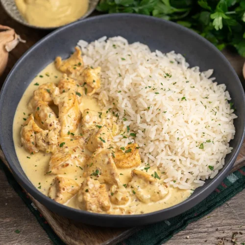 Poitrine de poulet à la sauce crémeuse au miel et à la moutarde